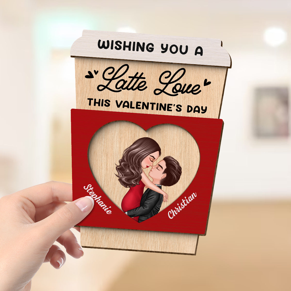 Wishing You A Latte Love  Gift For Him Gift For Her Personalized 2-layer Wooden Plaque