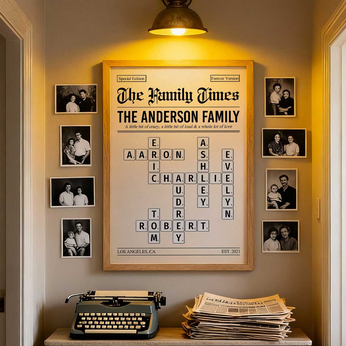 The Family Times Crossword Puzzle Newspaper Style - Personalized Poster - Home Decor Keepsake Gift For Family