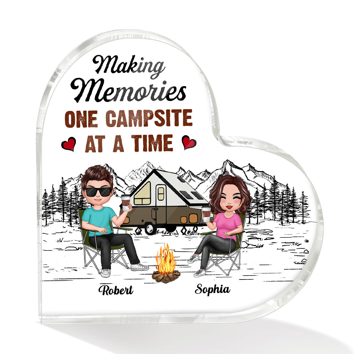 Camping Couple Making Memories Personalized Acrylic Heart Plaque