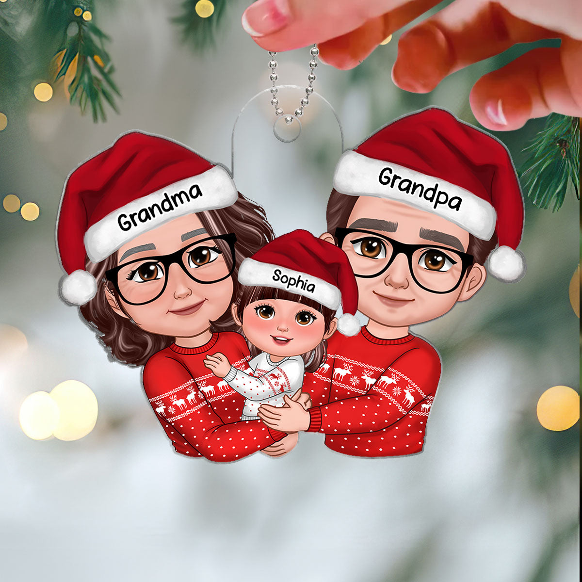 Grandma Grandpa Hugging Kid Christmas Gift For Granddaughter Grandson Personalized Acrylic Ornament