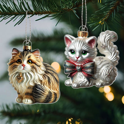 Christmas Cats 2D Flat Personalized Acrylic Ornament, Christmas Gift For Cat Lovers