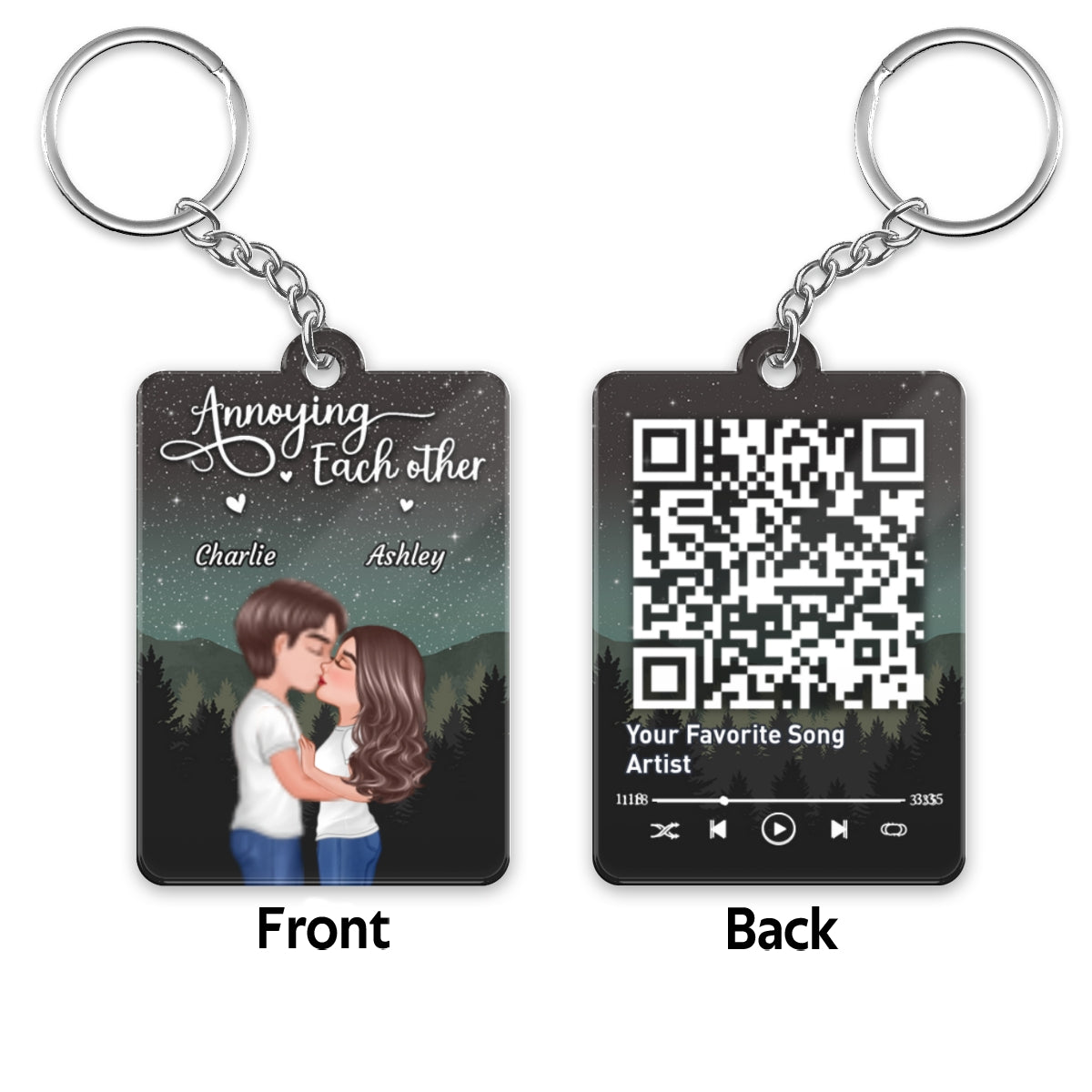 Couple Kissing Under Stars Sky Forest Favorite Song QR Code Personalized Acrylic Keychain