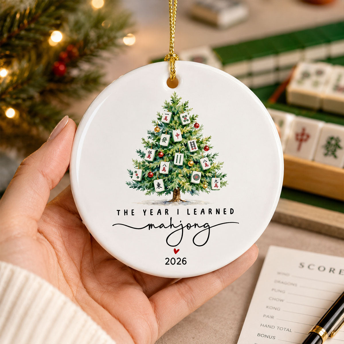 The Year I Learned Mahjong - Personalized Ceramic Ornament - Christmas Gift for Mahjong Club, Funny Mahjong Group Gift