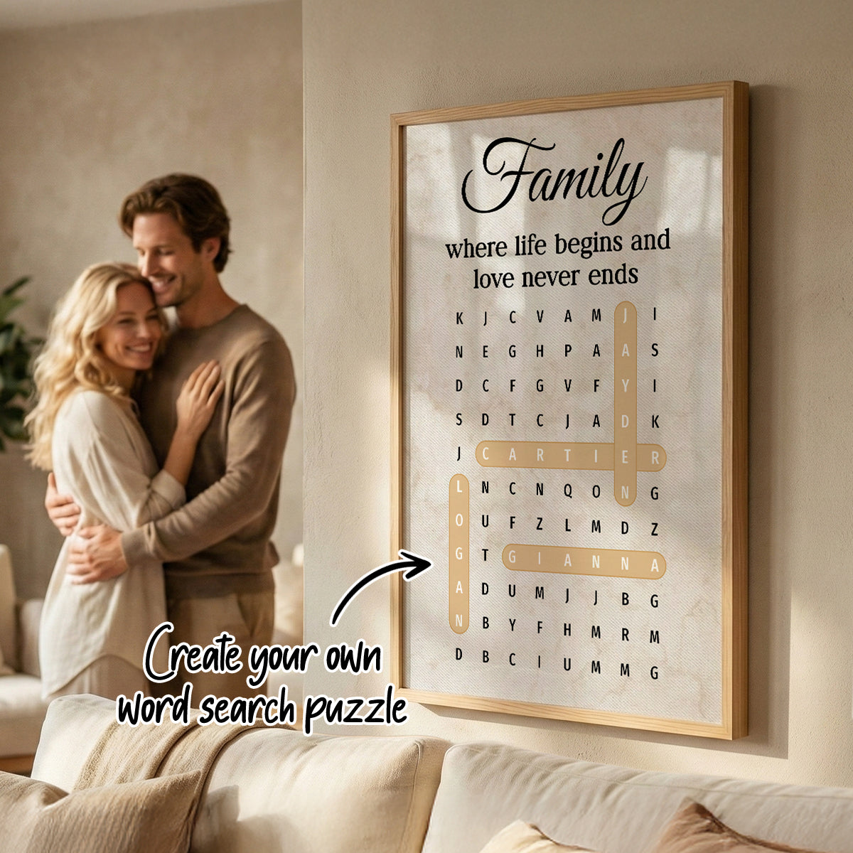 Family Where Life Begins And Love Never Ends Word Search Puzzle - Personalized Poster - Gift for Mom, Dad, Grandparents