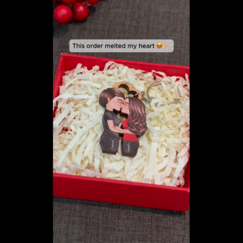 LGBTQ Couple Kissing Personalized Wooden Keychain, Pride Month Gift