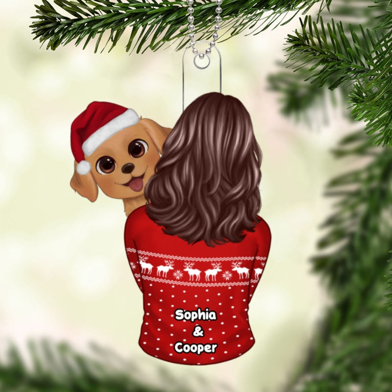 Dog Mom Holding Dog Christmas Personalized Acrylic Ornament
