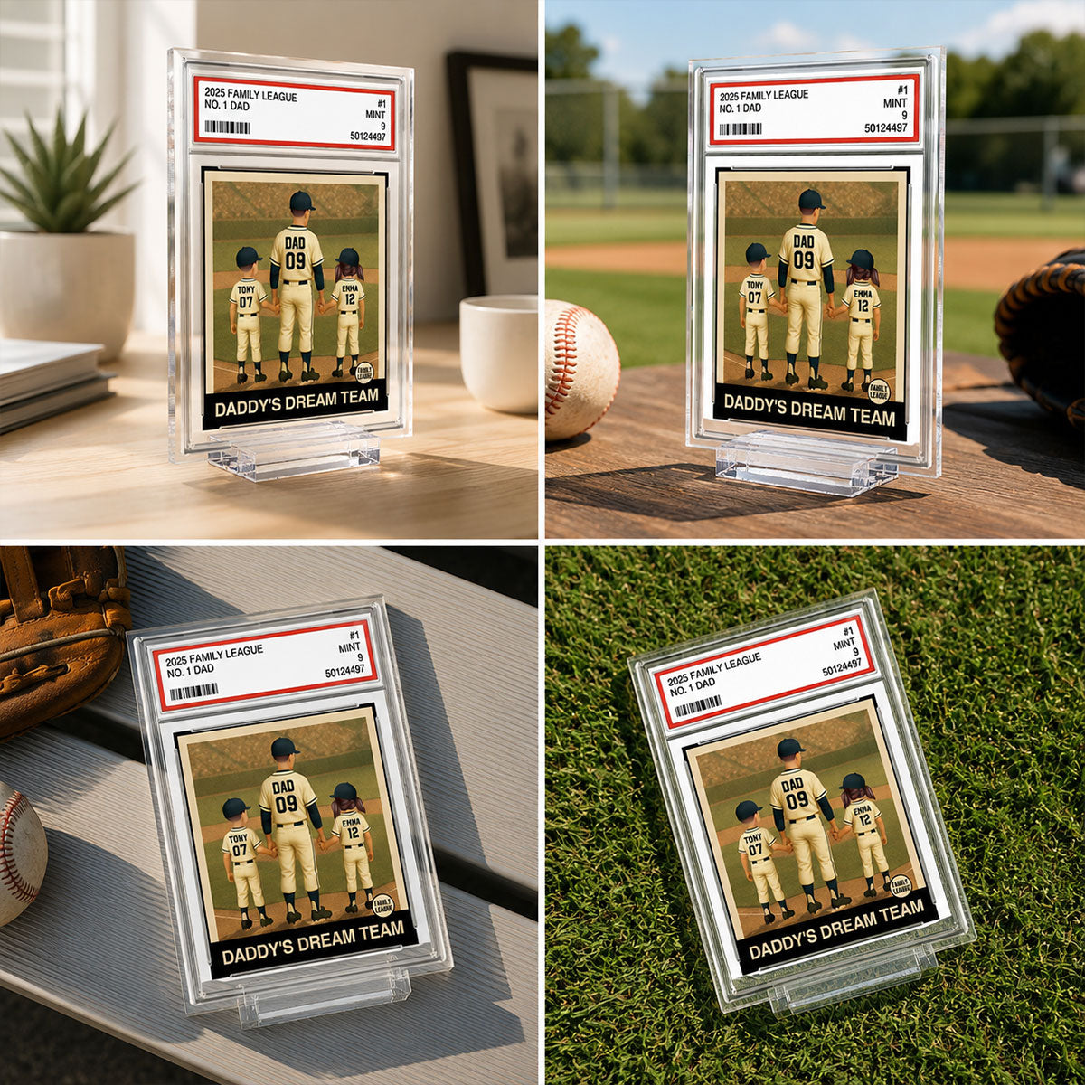 Baseball No. 1 Dad Man & Kids Trading Card Style - Personalized Acrylic Plaque