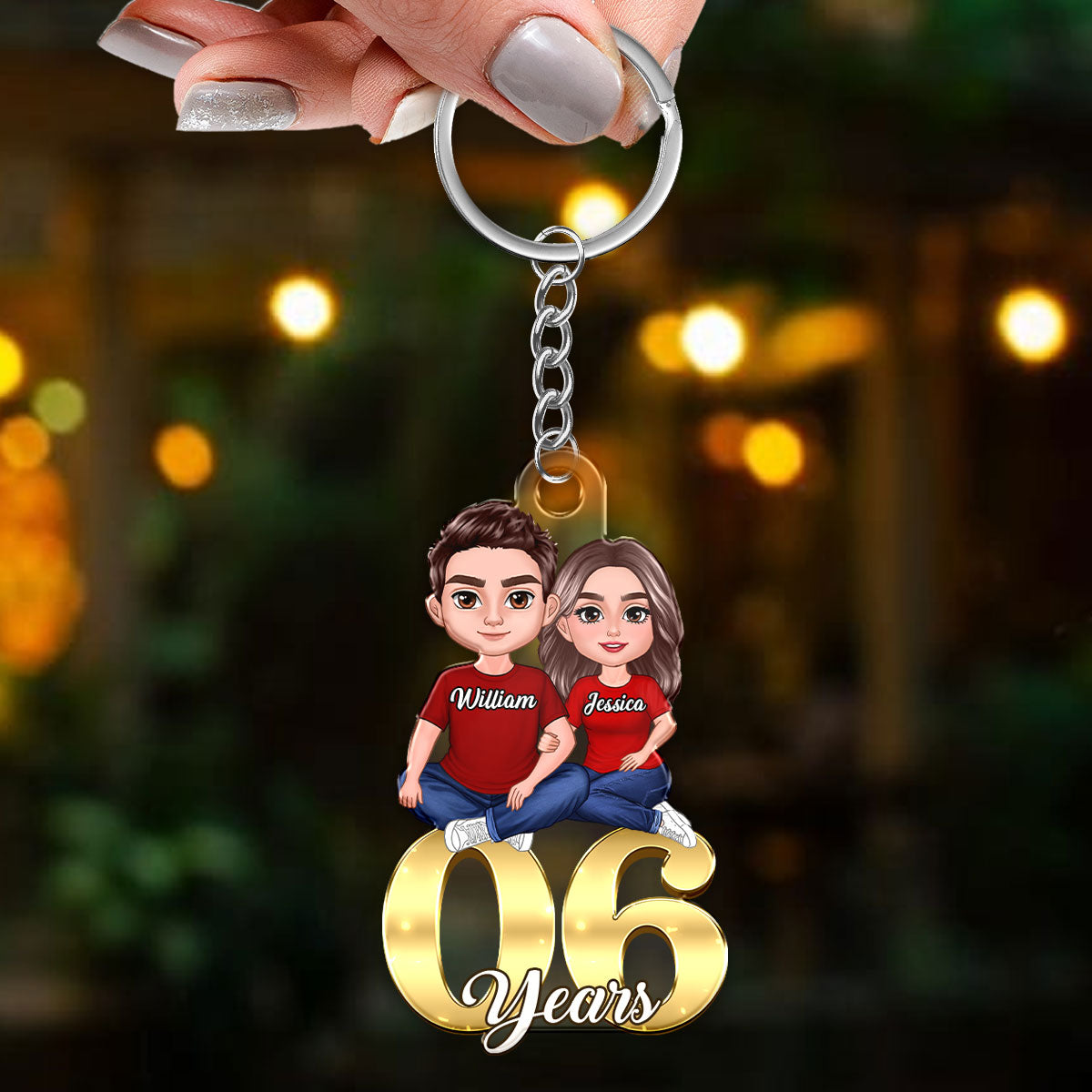 Couple Anniversary Sitting On Number Personalized Acrylic Keychain