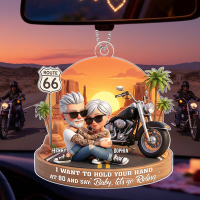 3D Effect Old Couple Baby Let's Go Riding  - Personalized Acrylic Car Hanger - Sentimental Gift for him, for her