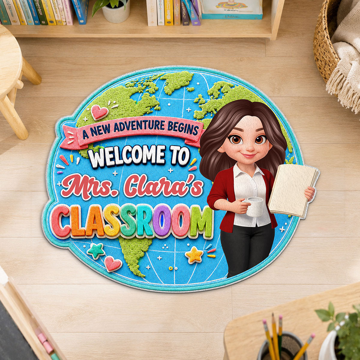 Globe Teacher Welcome To Classroom - Personalized Doormat - Back To School Gift For Teacher, Classroom Decor