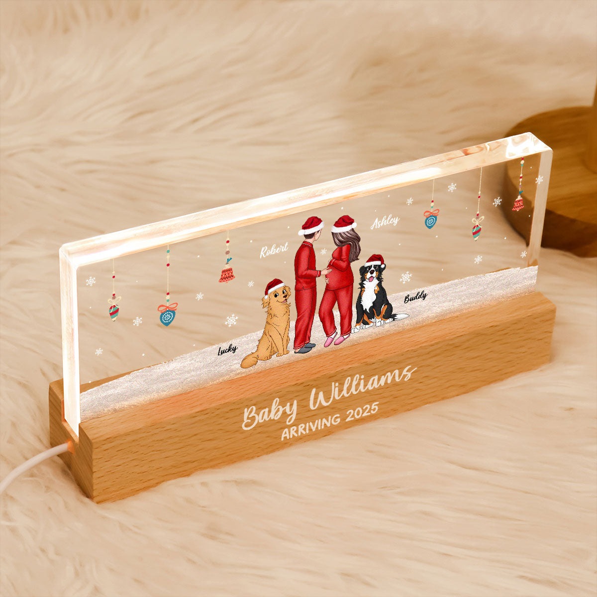 Personalized Pregnancy LED, Expecting Family Christmas Personalized Acrylic Block LED Night Light, New Mom Christmas Gift