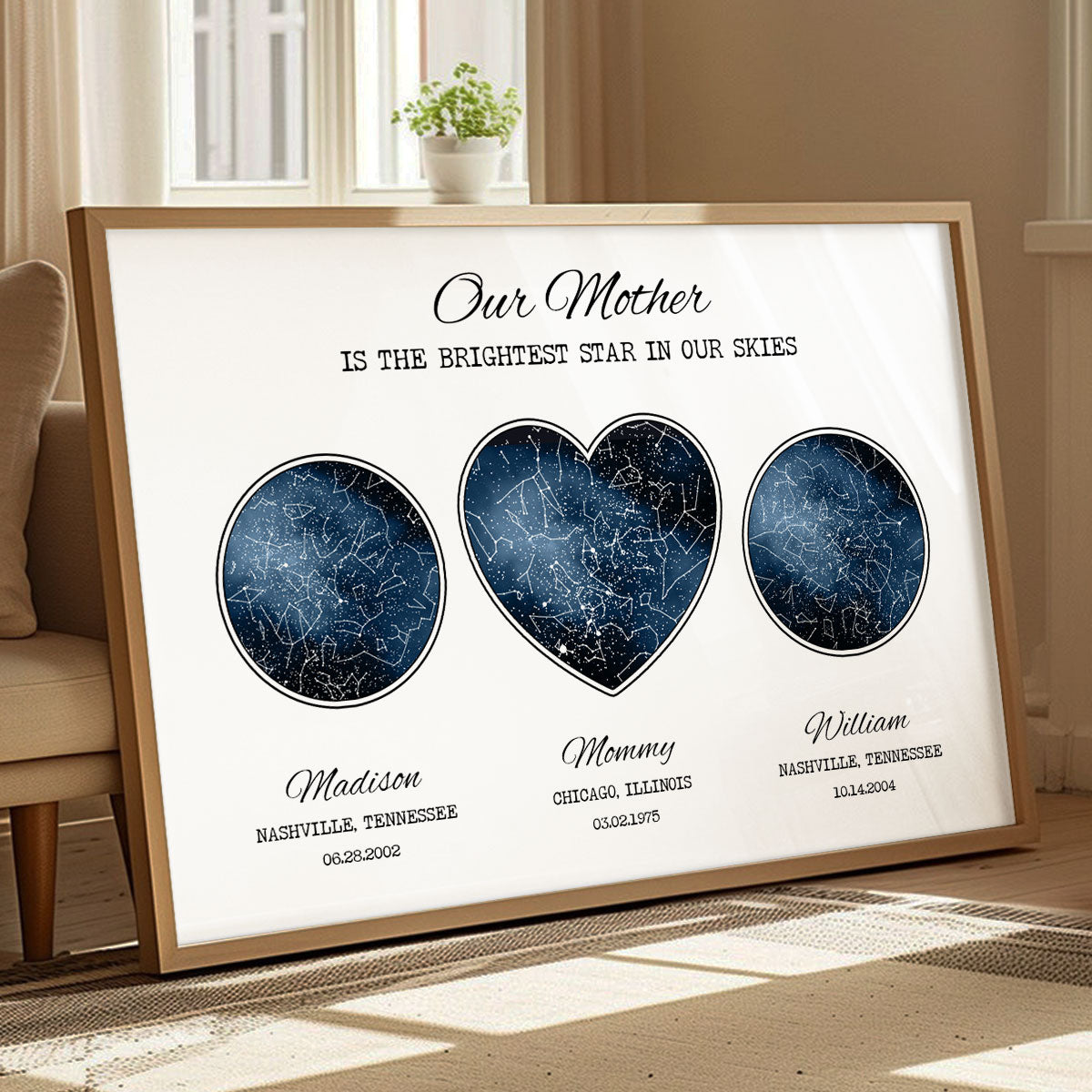 Custom Star Map Poster by Location & Date, Real Astronomical Data, Personalized Heartfelt Gift for Mom from Daughter, Son