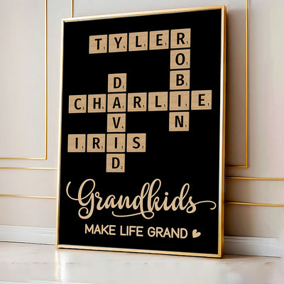 Grandkids Make Life Grand Heart Crossword Puzzle Art Personalized Poster