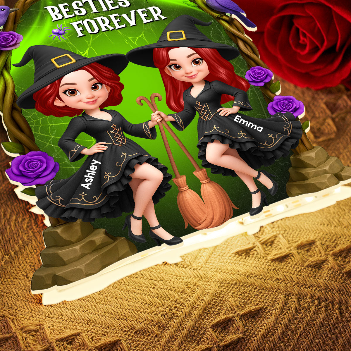 Purple And Green Halloween Gate Besties Sisters Witch Personalized Light Box