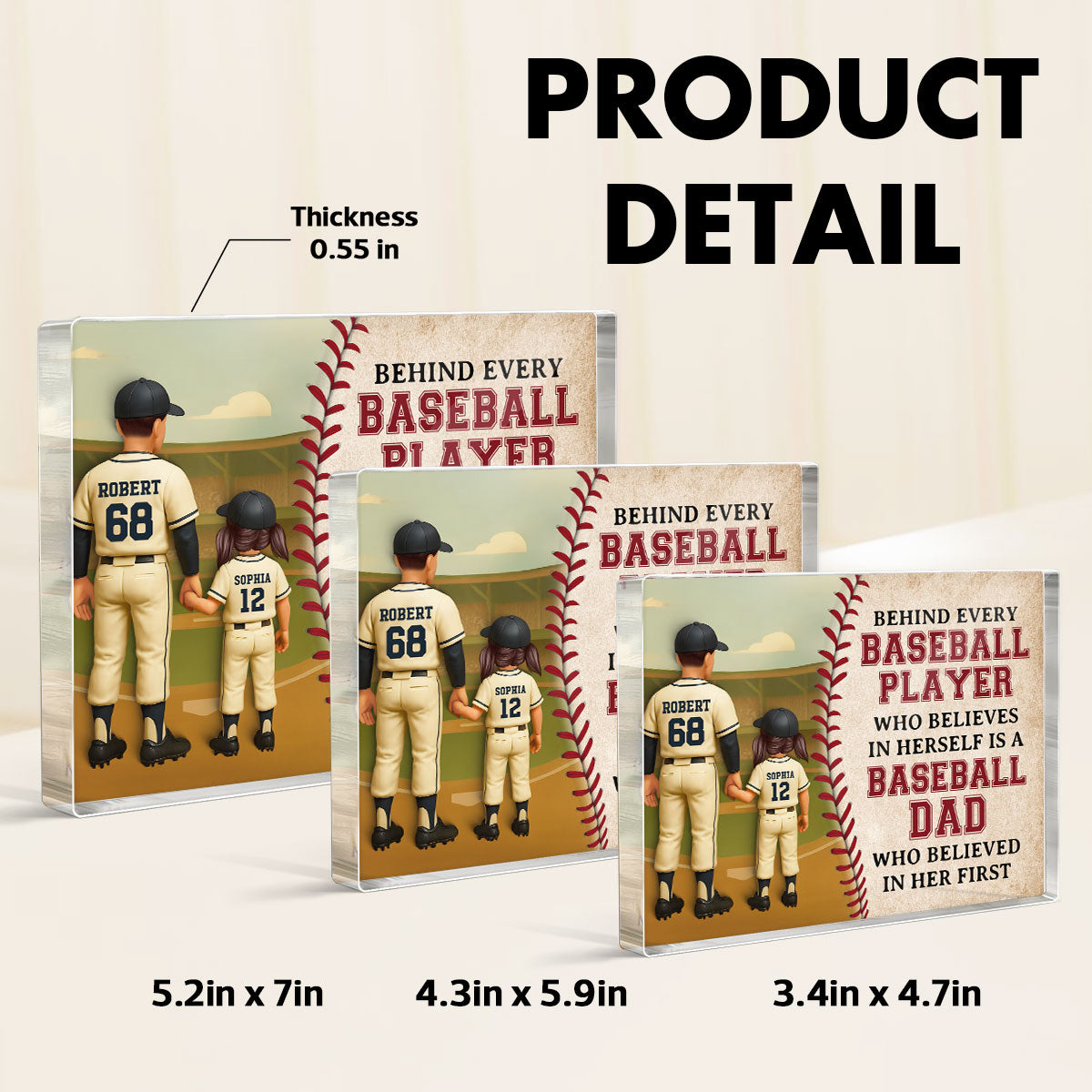 Behind Every Baseball Player Who Believed in himself is a Baseball Dad who Believed in him First Personalized Acrylic Block Plaque, Father's Day Gift for Dad