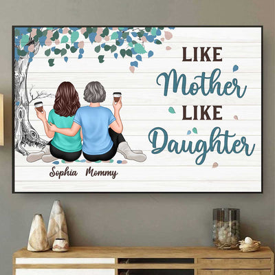 Mother Daughters Under Green Tree Personalized Horizontal Poster