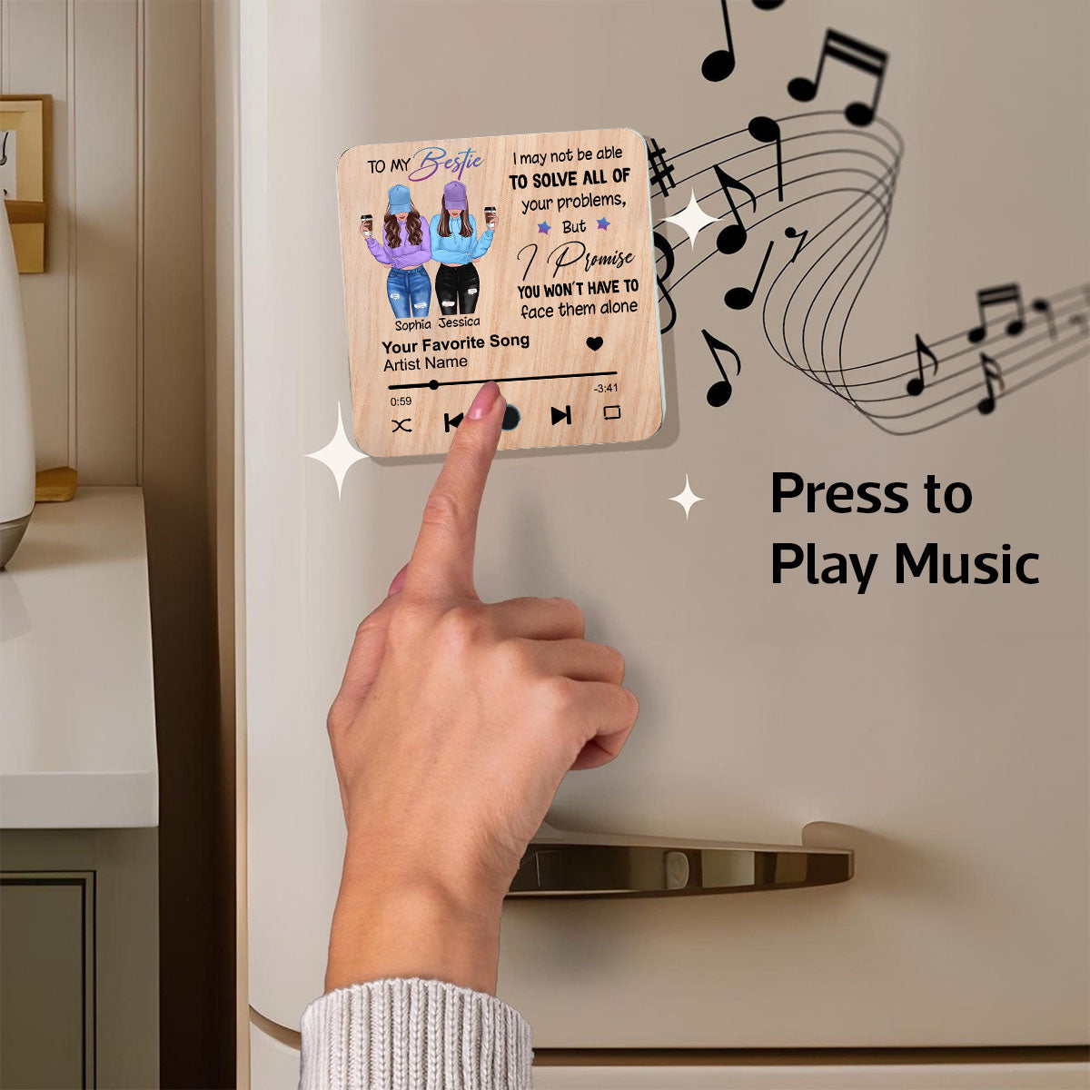 To My Bestie Personalized Personalized Music Fridge Magnet, Heartfelt Gift For Best Friends, BFF
