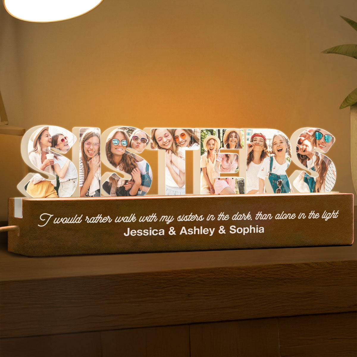 Sisters Photo Collage Personalized Acrylic LED Night Light, Birthday Gift For Sisters