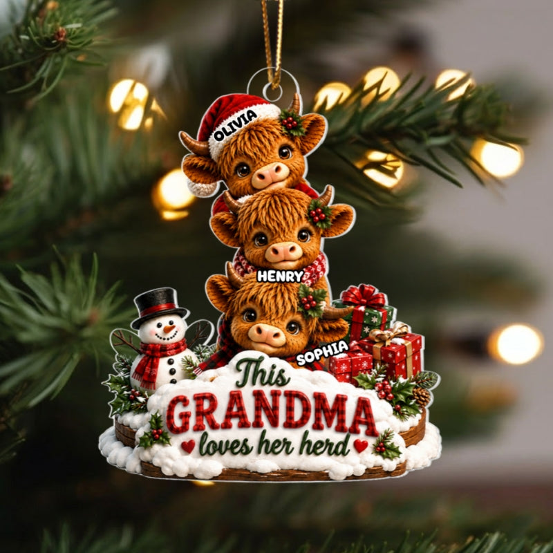 This Grandma Loves Her Herd - Personalized Acrylic Ornament - Christmas Gift for Grandma