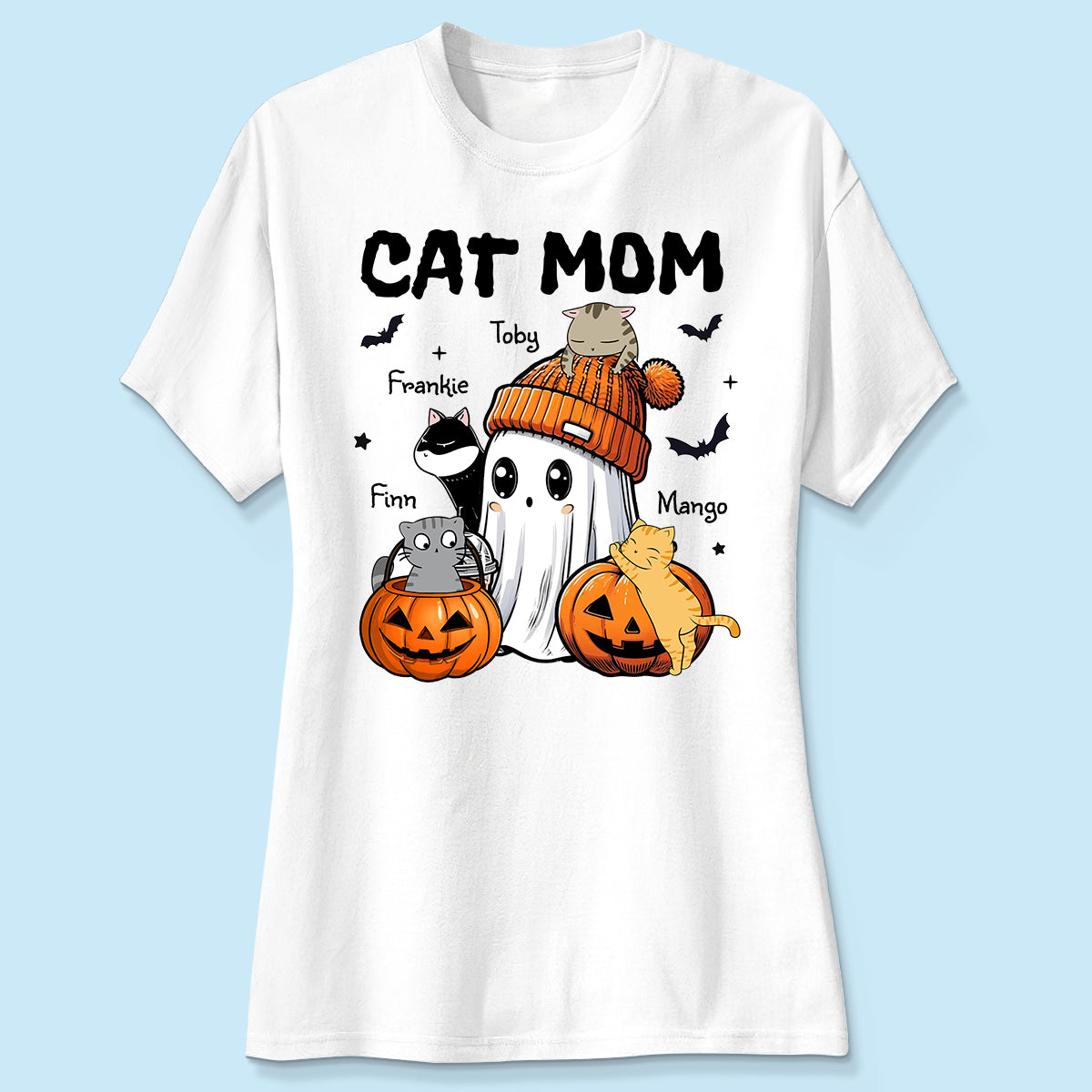 Spooky Ghost Cat Mom Personalized Halloween Shirt