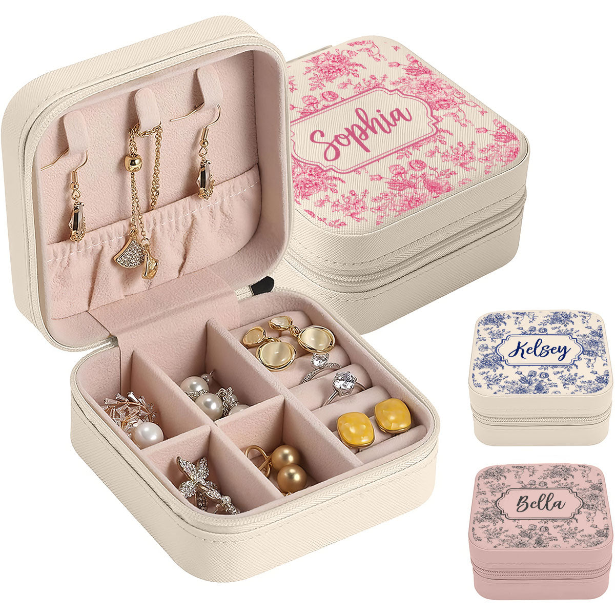 Chinoiserie Pattern Custom Name Gift for Women Friends Teen Birthday Gift Travel Case Personalized Jewelry Box