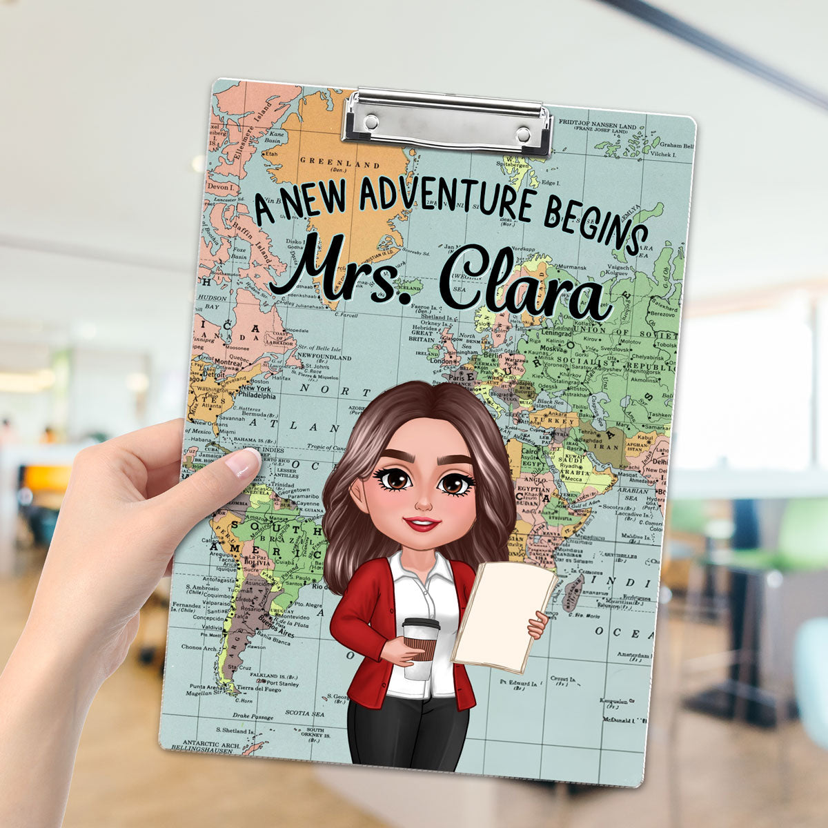 World Map Adventure Themed Teacher Personalized Clipboard, Back To School Gift For Teacher, Colleagues