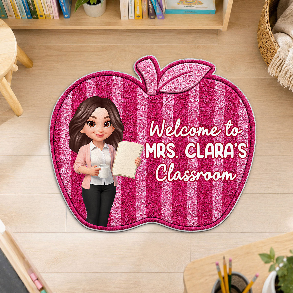 Trending Woman Style Teacher Apple Welcome To Classroom - Personalized Doormat - Back To School Gift For Teacher, Classroom Decor