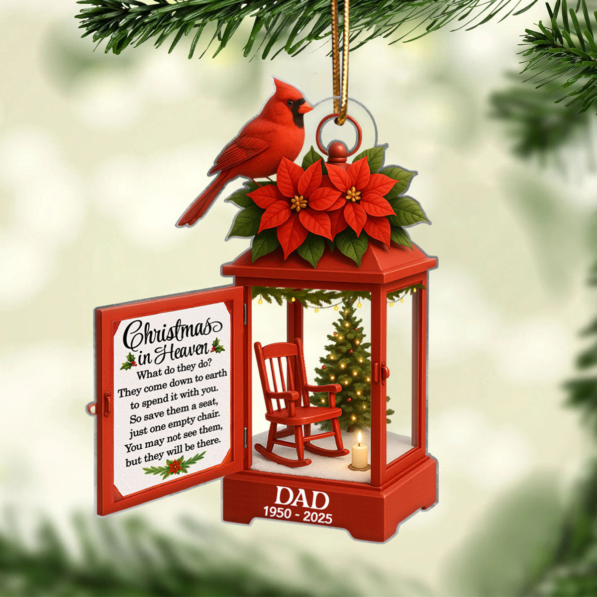 Personalized Lantern Memorial Chistmas Ornament, Christmas In Heaven, Sympathy Gift For Loss Of Loved Ones