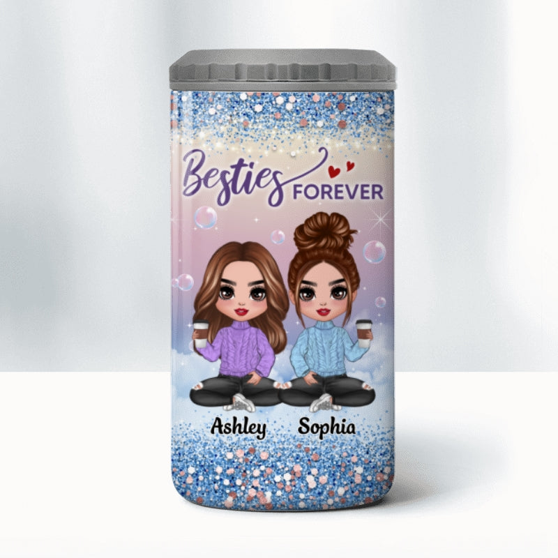 Gradient Background Besties Sisters Personalized 4 In 1 Can Cooler