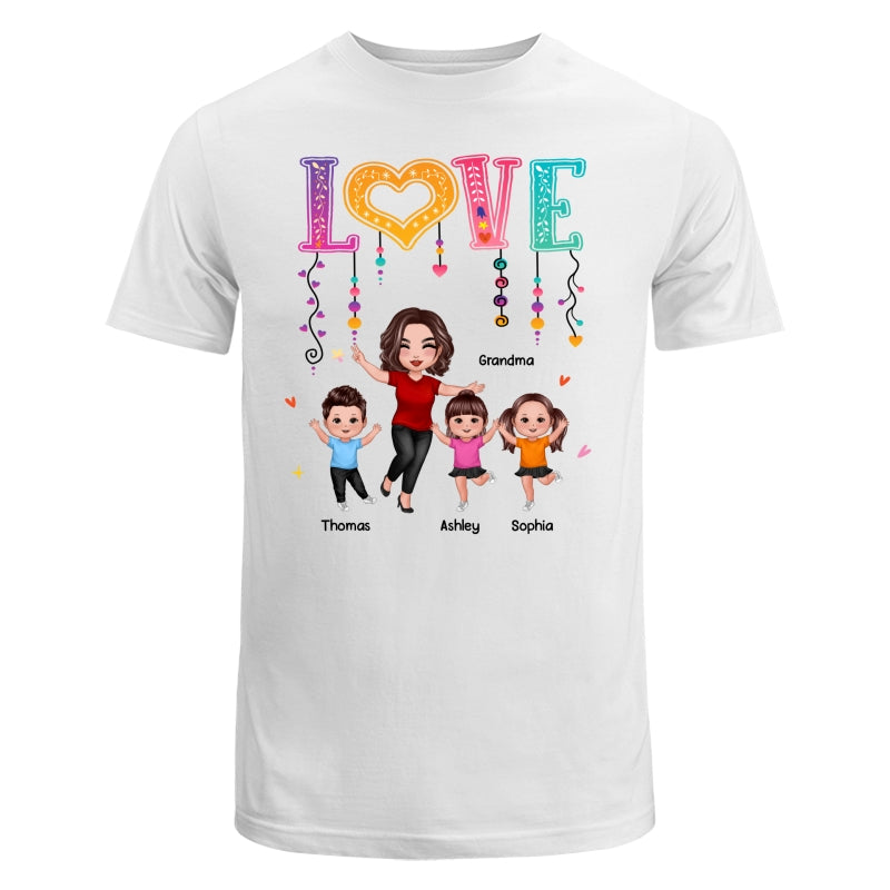 LOVE Happy Doll Grandma Mom With Kids Personalized Shirt