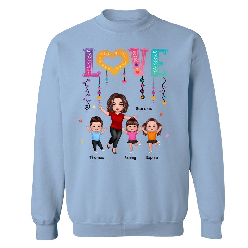 LOVE Happy Doll Grandma Mom With Kids Personalized Shirt