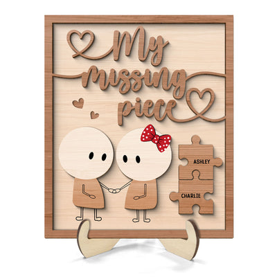 Couple My Missing Piece Valentine‘s Day Gift For Him For Her Personalized 2-Layer Wooden Plaque