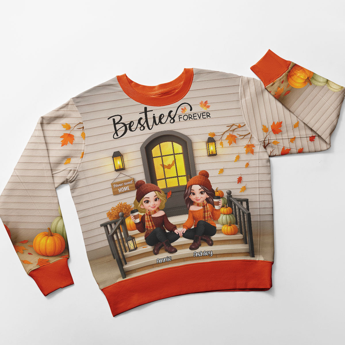 Fall Season Best Friends Sisters Front Porch Personalized 3D Sweatshirt