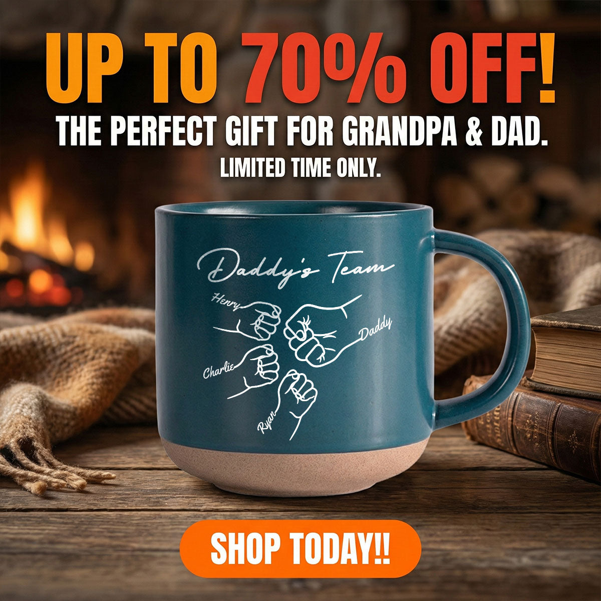 Daddy's Team Fist Bump - Personalized Pottery Mug - Gift For Dad