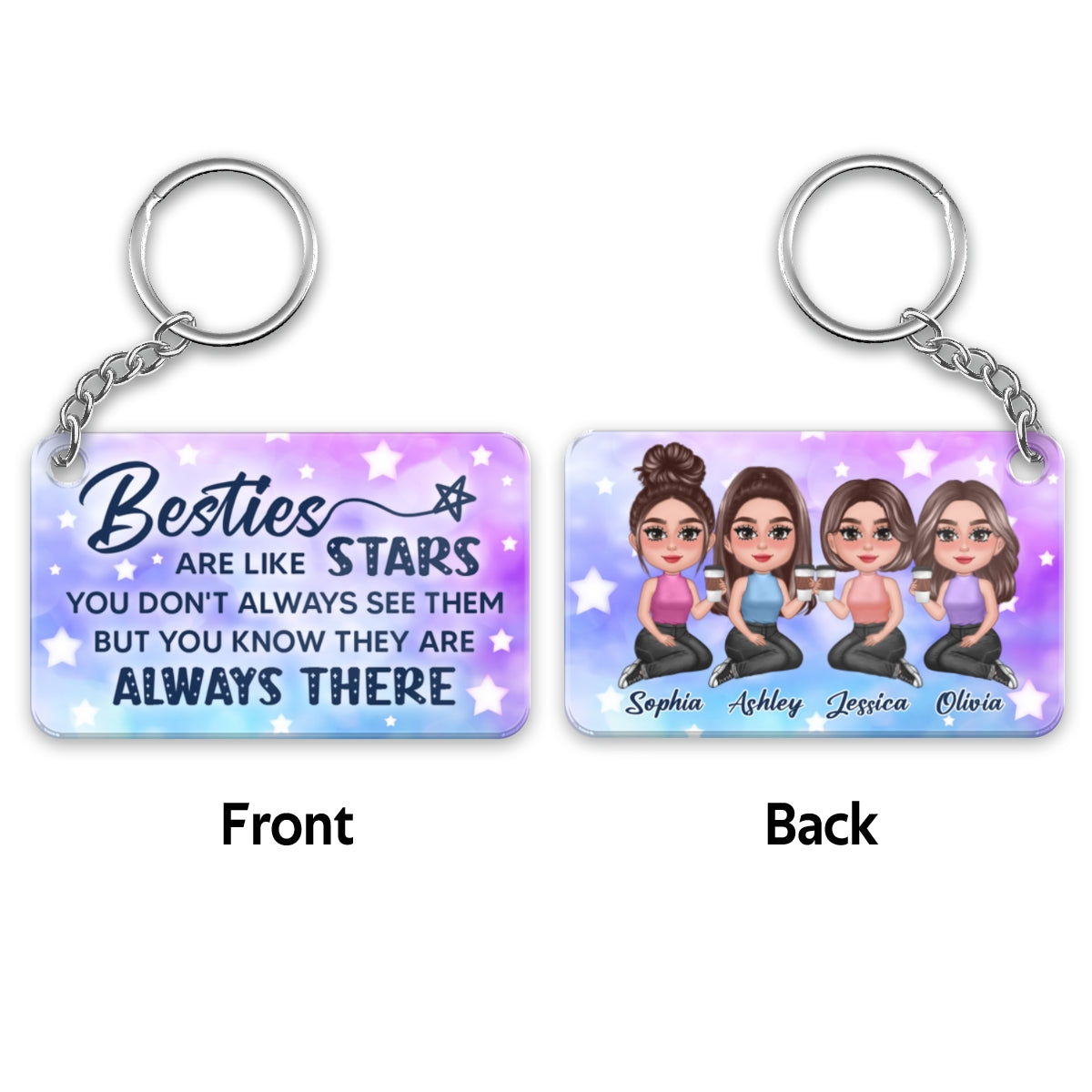 Besties Sisters Pretty Doll Like Stars Galaxy Background Personalized Acrylic Keychain