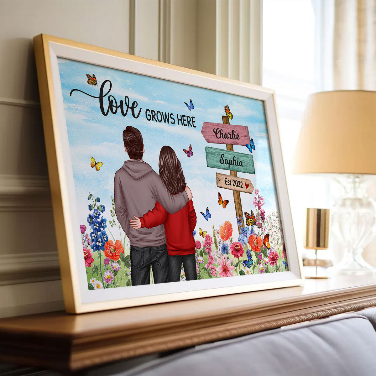 Couple In Flower Garden Sign Personalized Poster,  Gift, Anniversary Gift For Couples, For Him, For Her