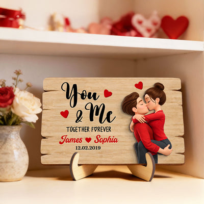 Valentines Day Couple You & Me Together Forever - Personalized 2-Layered Wooden Plaque - Anniversary, Valentine's Day Gift, Gift For Him, Gift For Her
