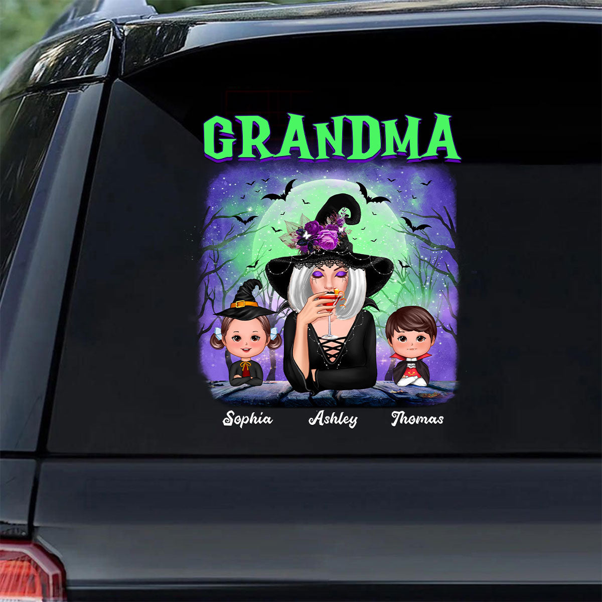 Green And Purple Halloween Grandma Witch Personalized Decal, Halloween Decor