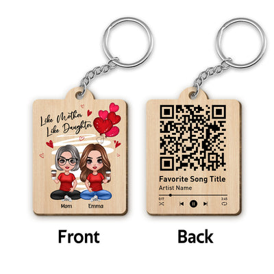 Red Hearts Like Mother Like Daughters Doll Favorite Song Scannable QR Code Gift For Mom Daughters Matching Personalized Wooden Keychain