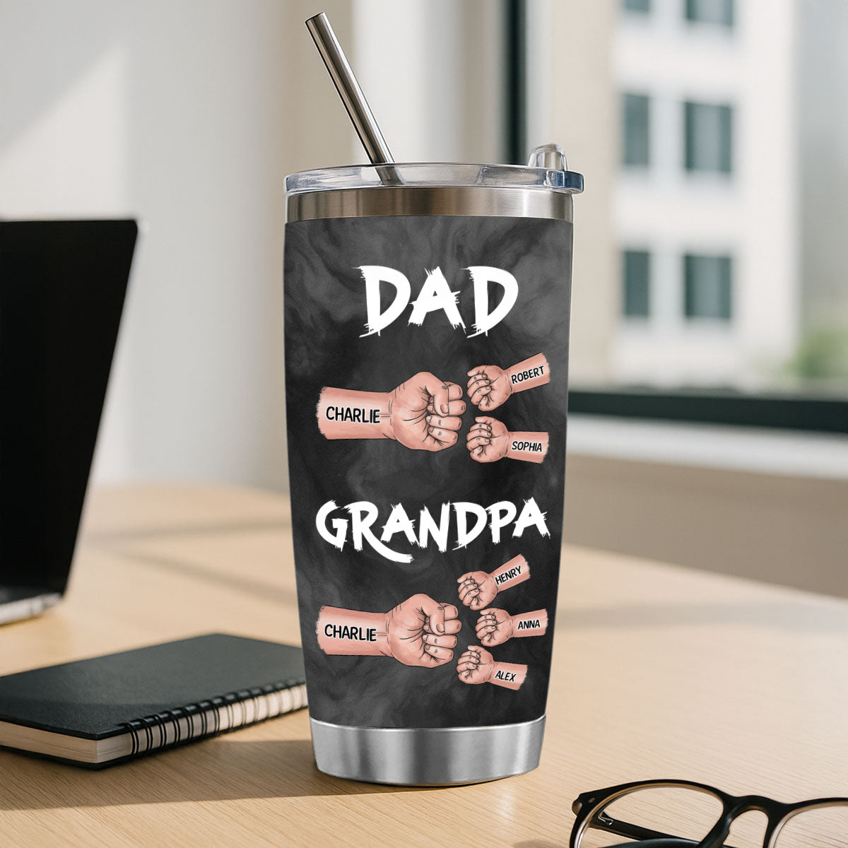 Dad Grandpa Fist Bump Personalized Tumbler, Gift For Dad, Grandpa