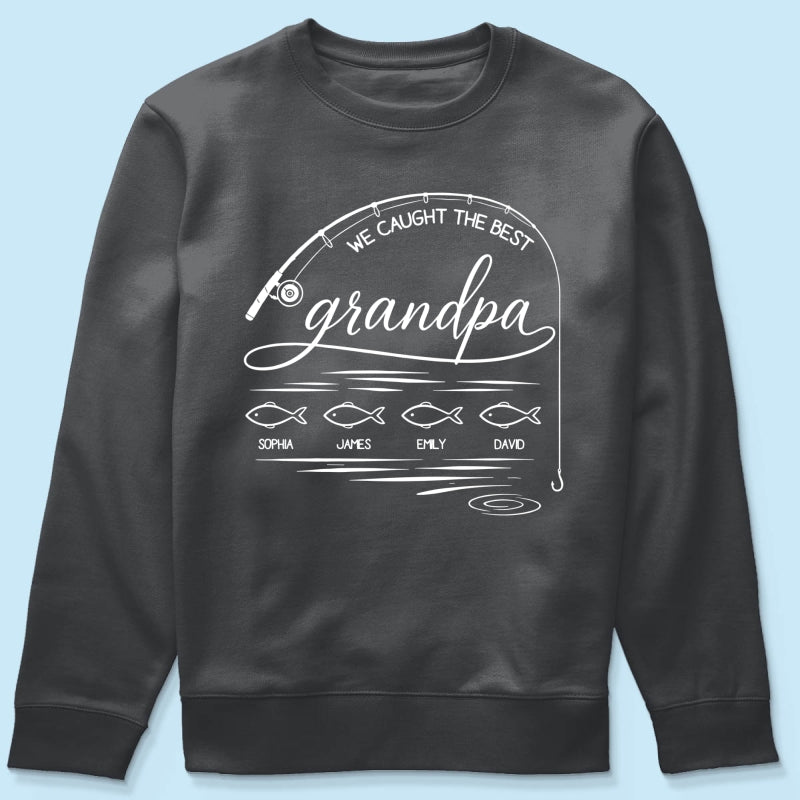 Fishing Dad Grandpa Best Catch Outline Style - Personalized Shirt