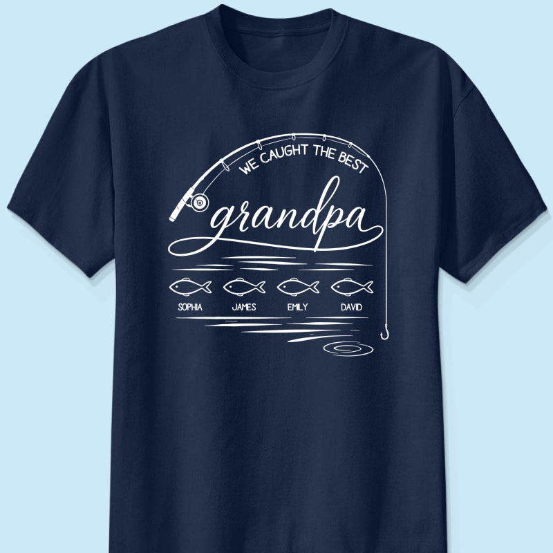 Fishing Dad Grandpa Best Catch Outline Style - Personalized Shirt