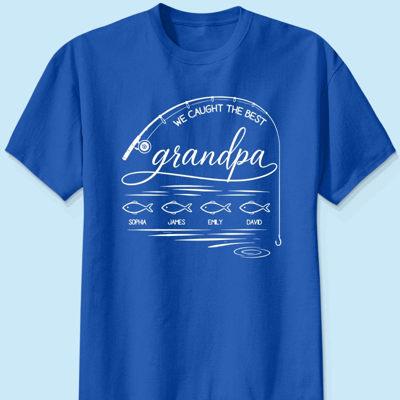 Fishing Dad Grandpa Best Catch Outline Style - Personalized Shirt