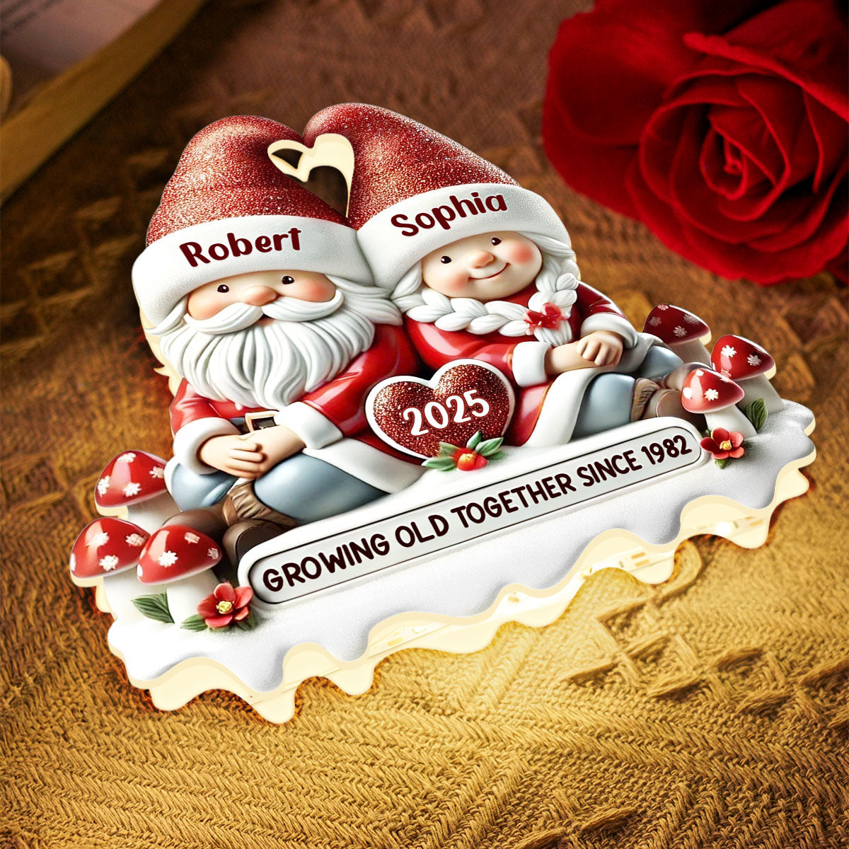 3D Effect Gnome Couple Growing Old Together Christmas - Personalized Light Box