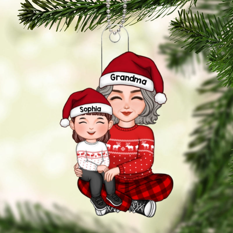 Cute Grandkid Sitting On Grandma Lap Christmas Gift For Granddaughter Grandson Personalized Acrylic Ornament