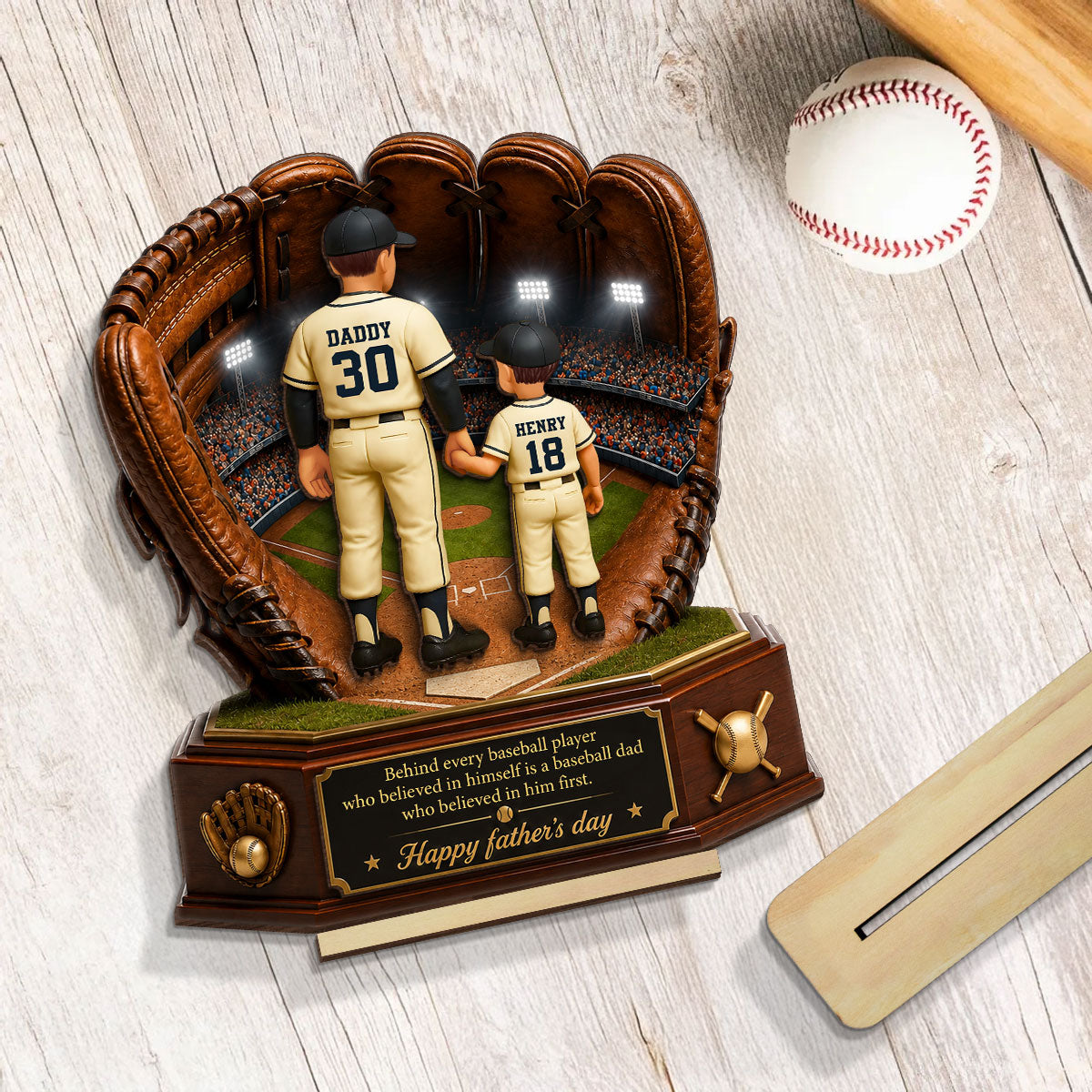 Behind Every Baseball Softball Player is a Dad - Personalized 2-Layered Wooden Plaque - Father's Day Gift for Dad, Husband