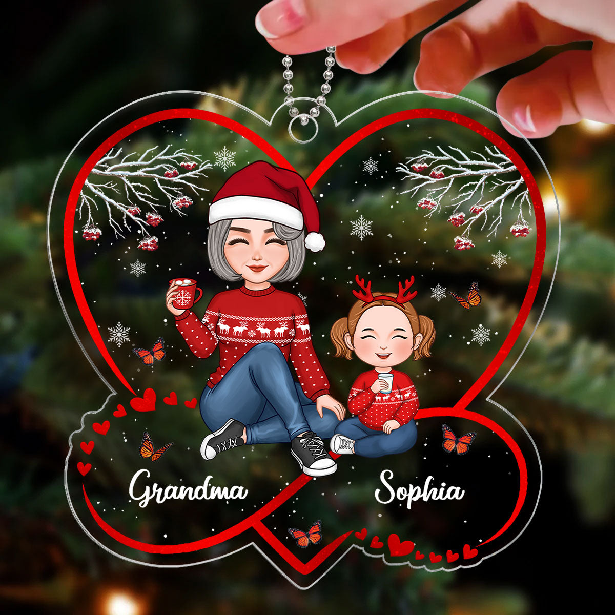 Infinity Heart Cute Grandma Grandkid Sitting Christmas Gift For Granddaughter Grandson Personalized Acrylic Ornament