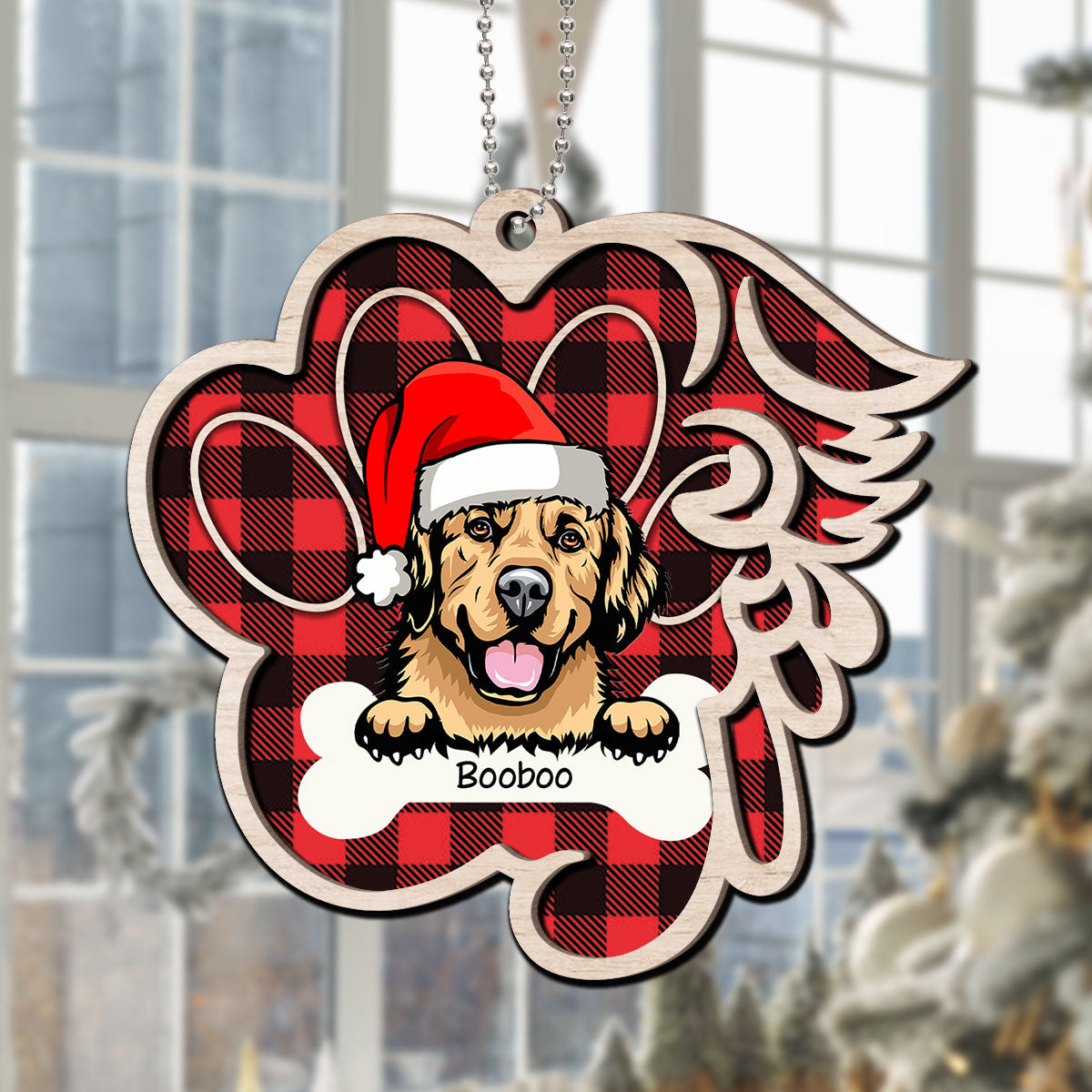 Paw & Wing Memorial Dog Personalized Christmas 2-Layer Wooden Ornament