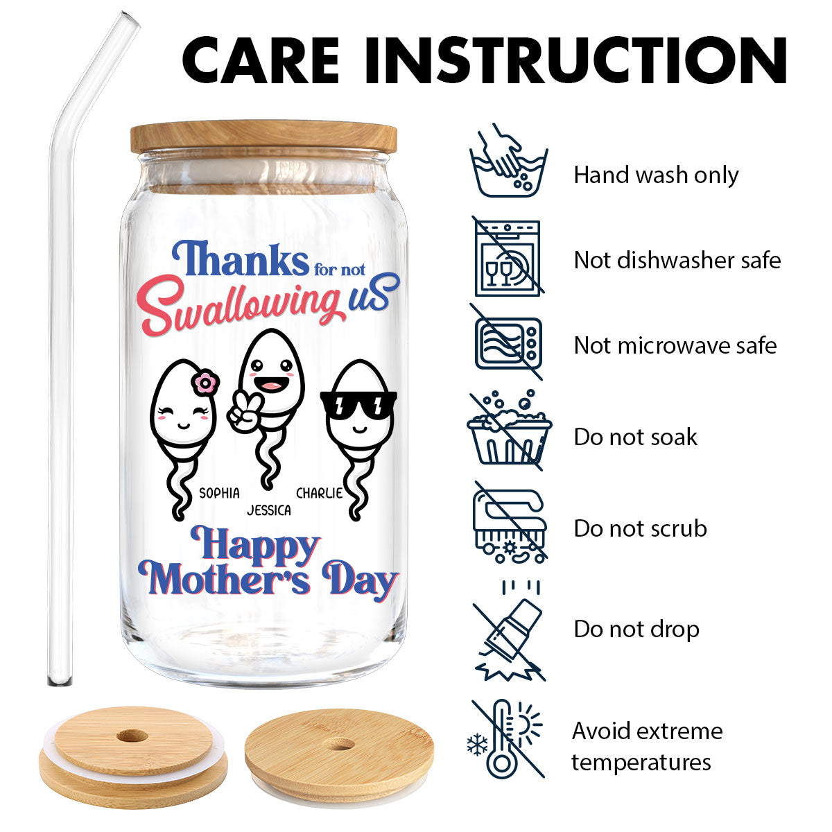Thanks For Not Swallowing Us Funny Mother‘s Day Gift Personalized Clear Glass Can