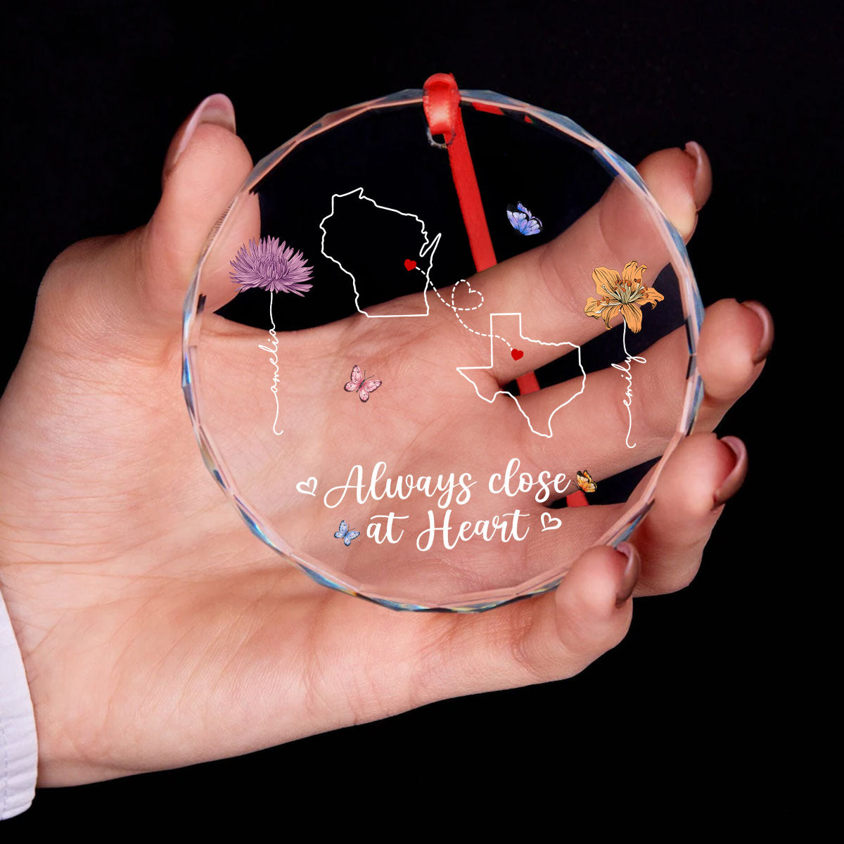 Birth Month Flowers Long Distance Besties Sisters Family Personalized Glass Ornament, Christmas Gift